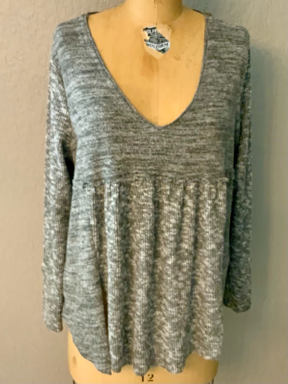 Blue Rain Heather Gray V-Neck Babydoll Sweater